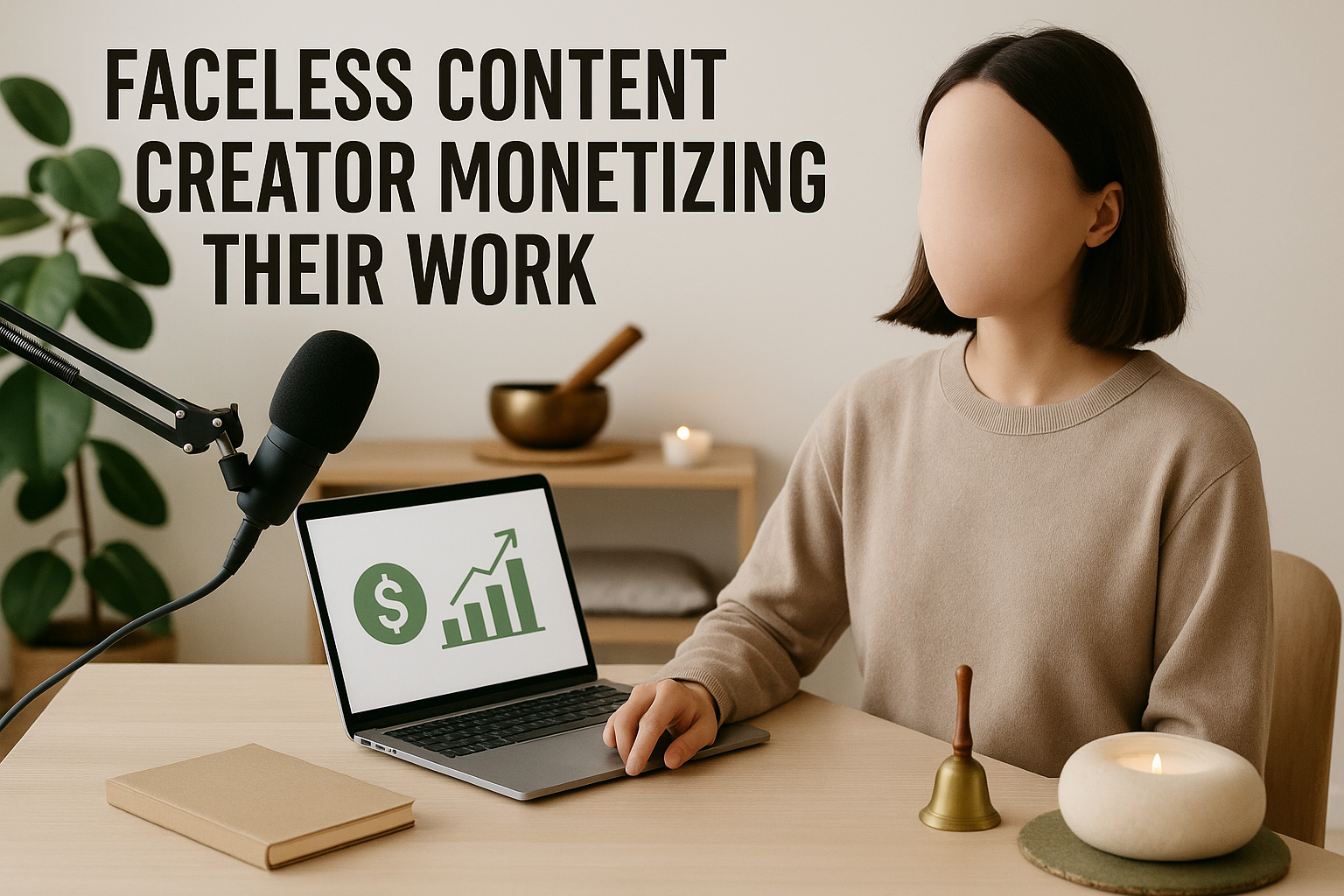 Flat graphic of digital product sales and affiliate links being tracked, showing how creators can earn passively without video calls or face reveals.

