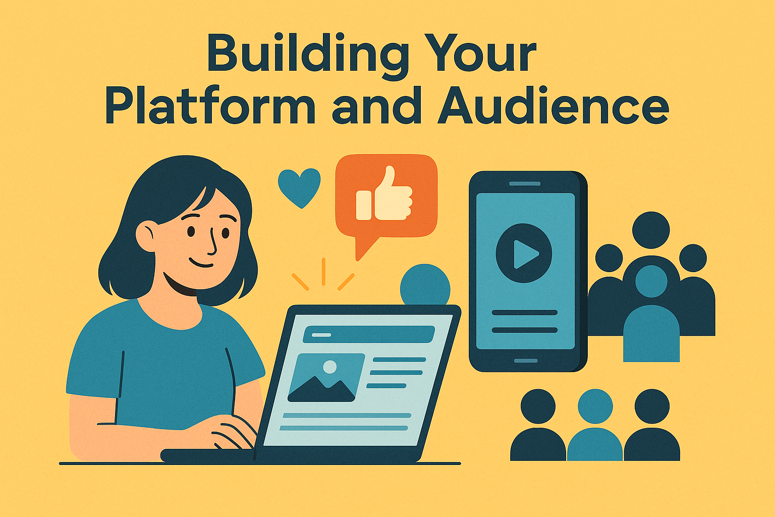  A digital illustration of a content creator planning posts on a calendar with icons representing social media, SEO, and audience engagement, symbolizing platform growth in affiliate marketing.